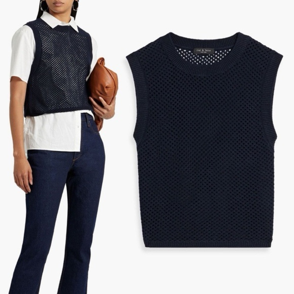 NWT Rag & Bone Navy cotton & cashmere knit mesh top . Great new condition.